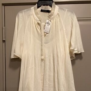 LAUREN RALPH LAUREN Pintucked Georgette Tie-Neck Blouse, size XXL